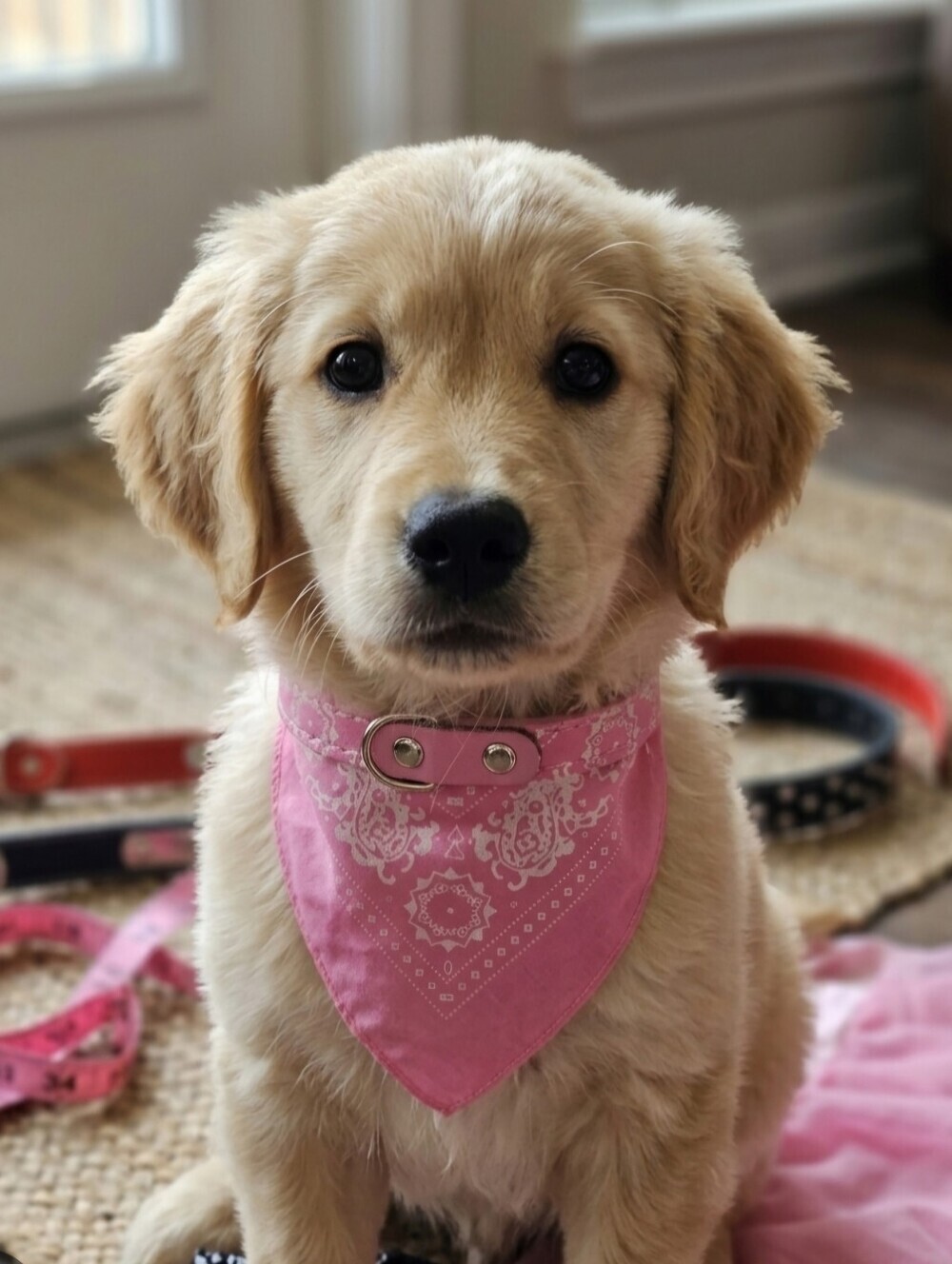 Bandana Dog Coller Pink Faux Leather Adjustable Closure. NEW